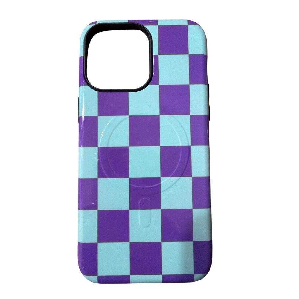 iPhone 14 Pro Max Blue & Purple Checker MagSafe Phone Case